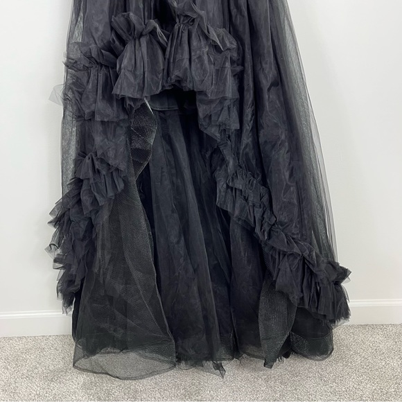Mac Duggal 20412 Ruffled One Shoulder High Low Tulle Gown Size 4 NWT Black - Picture 6 of 13